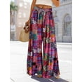 thumbnail image 5 of Women Summer Palazzo Pants High Waist Wide Leg Floral Casual Cotton Lounge Trousers with Pockets, 5 of 9