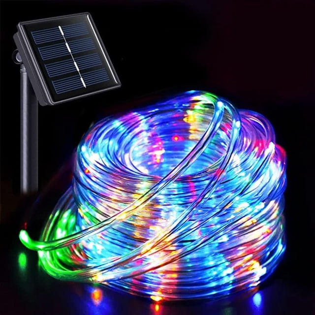 Manguera de Luz Led para Exterior, Luces Solares 12M 120 LED 8 Modos para Exterior Funciona con Energía Solar, Tubo de Luz de PVC Impermeable IP65 para Navidad, Fiesta, Piscina (