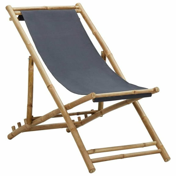 ZOPan Home Garden Deck Chair Bamboo and Canvas Dark Gray Garden Outdoor Lounge Seating