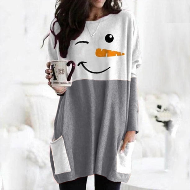 Pntutb - Camiseta de manga larga para mujer con cuello redondo y estampado navideño Pntutb Pntutb-5090