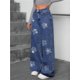 thumbnail image 3 of Y2k Pantalones vaqueros con diamantes de imitación for mujer, pantalones largos con diamantes de imitación de calle, rectos, sueltos, versátiles, pierna ancha, 3 of 7