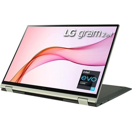 LG Gram 16T90P - 16" WQXGA (2560x1600) 2-in-1 Lightweight Touch Display Laptop, Intel evo with 11th gen Core i5-1135G7 CPU , 16GB RAM, 512GB SSD, 21 Hours Battery, Thunderbolt 4, Green - 2021