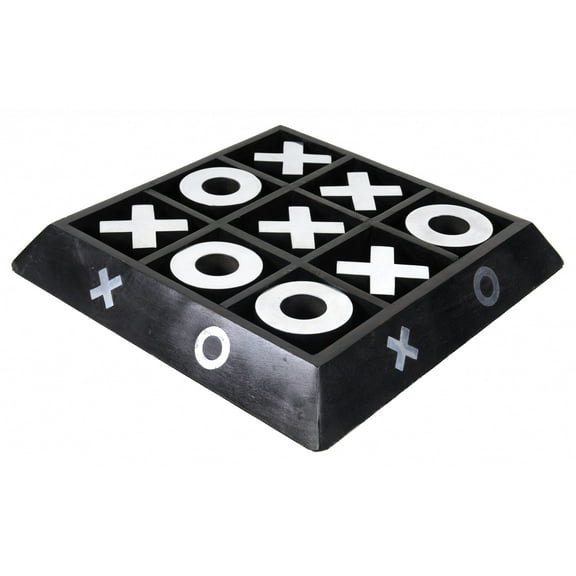 Nickel and Dark Wood Tic Tac Toe Game Sculpture