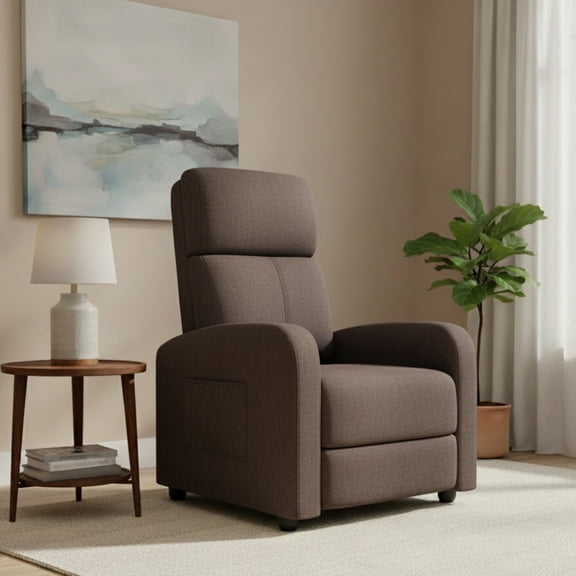 EuKer Recliner Chair for Adults, Overstuff Chair with High Backrest and Retractable Footrest, Brown