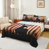 Manfei Retro American Flag Twin Sheet Sets, Jungle Deer Elk Print Twin Fitted Sheet, Rustic Farmhouse Animal Flat Sheet, Breathable Home Decor, 3 Pieces