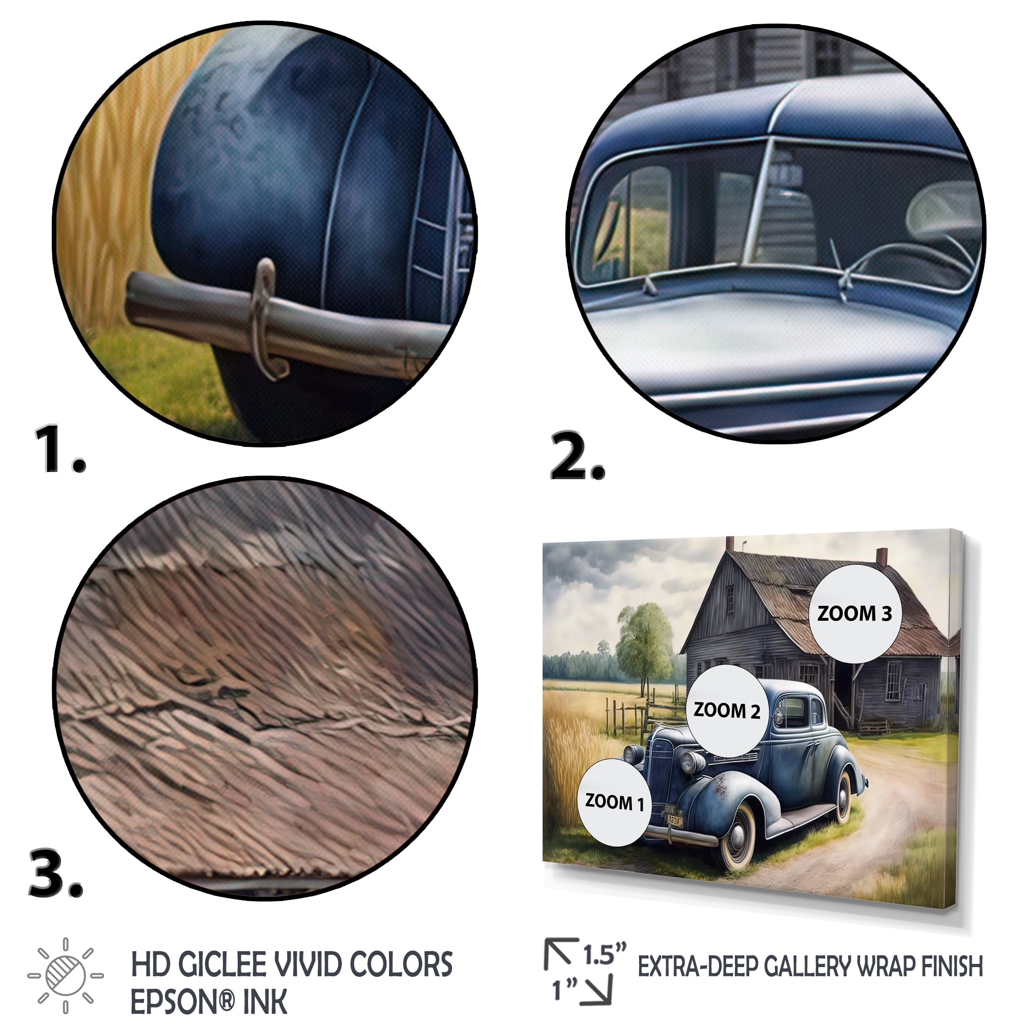 Designart Old Blue Car At The Barn Canvas Wall Art