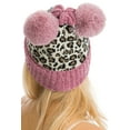 thumbnail image 4 of Women's Knit Hat Winter Leopard Warm Hat Print Fashion Pompom Ball Hat Warm Knit Beanie, Beige Leopard / 2 Lavender Pom Pom, 4 of 6
