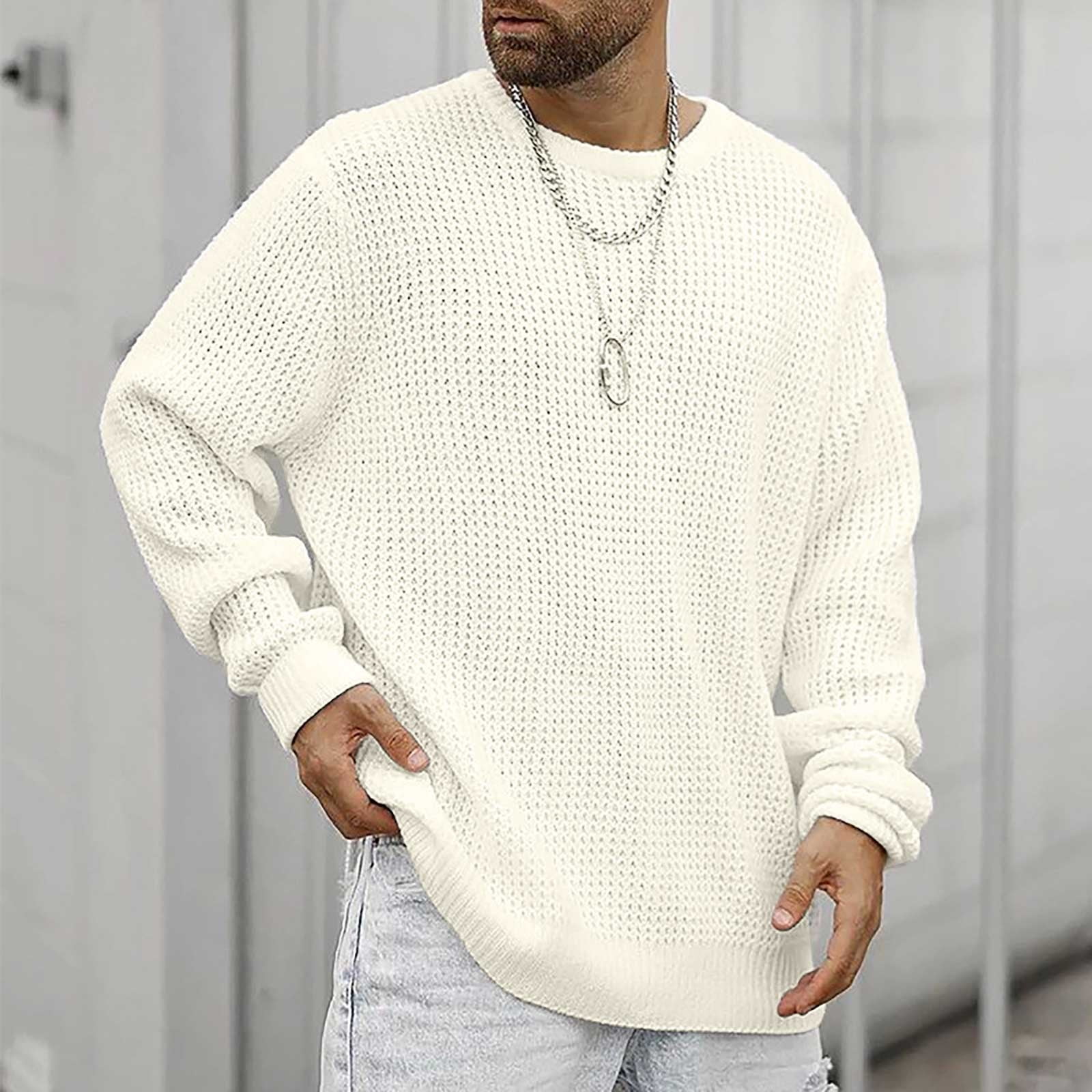 jsaierl Sweaters for Men Knit Crew Neck Plain Top Long Sleeve Casual Fall  and Winter Warm Pullover Sweater - Walmart.com