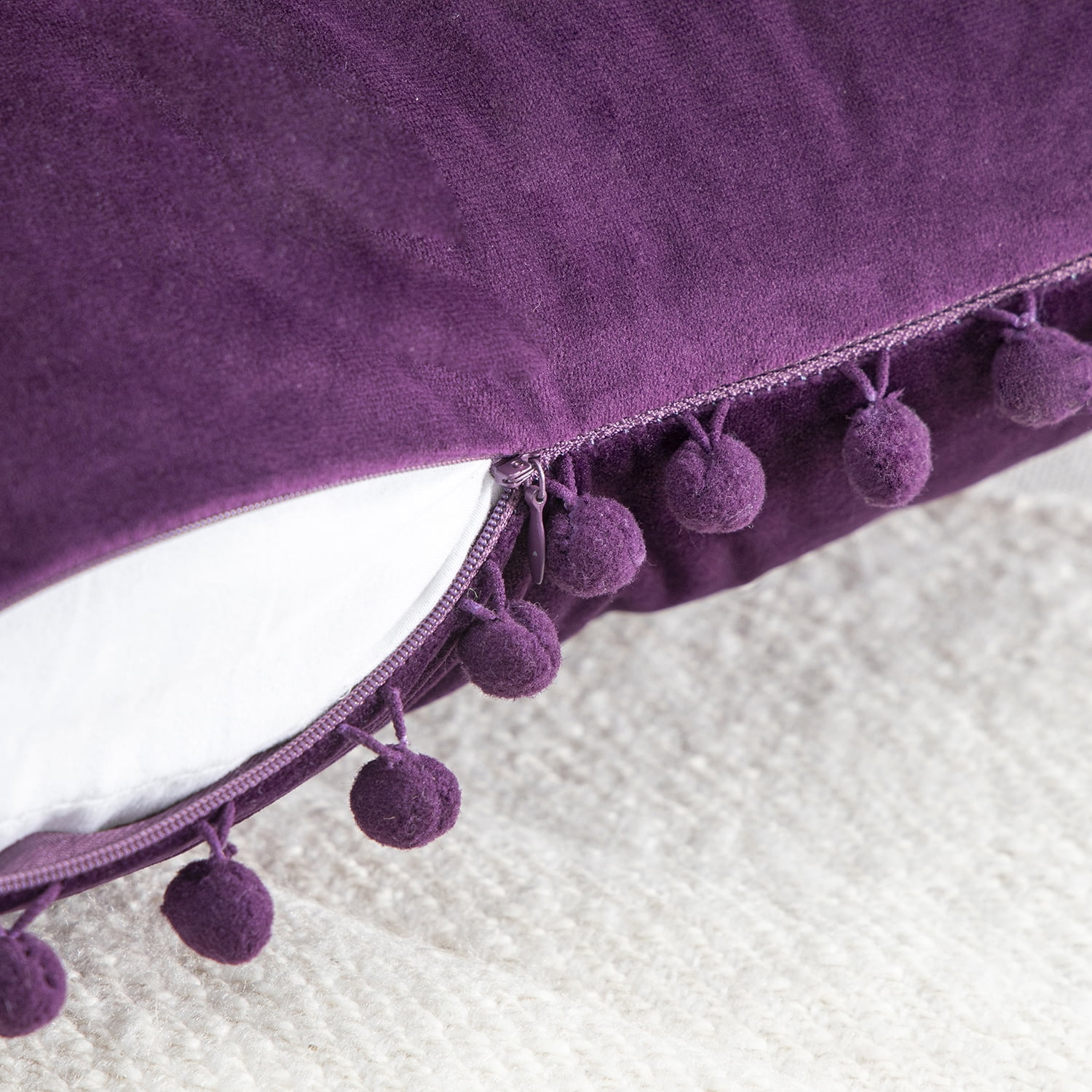 Phantoscope Pom Pom Velvet Series Decorative Throw Pillow, 12" x 20", Dark Purple, 2 Pack