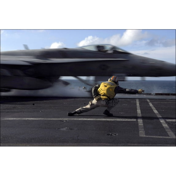24"x36" Gallery Poster, F-18 launch from carrier John C Stennis