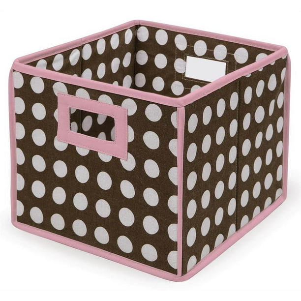Folding Basket and Storage Cube in Pink Trim and Brown Polka Dot
