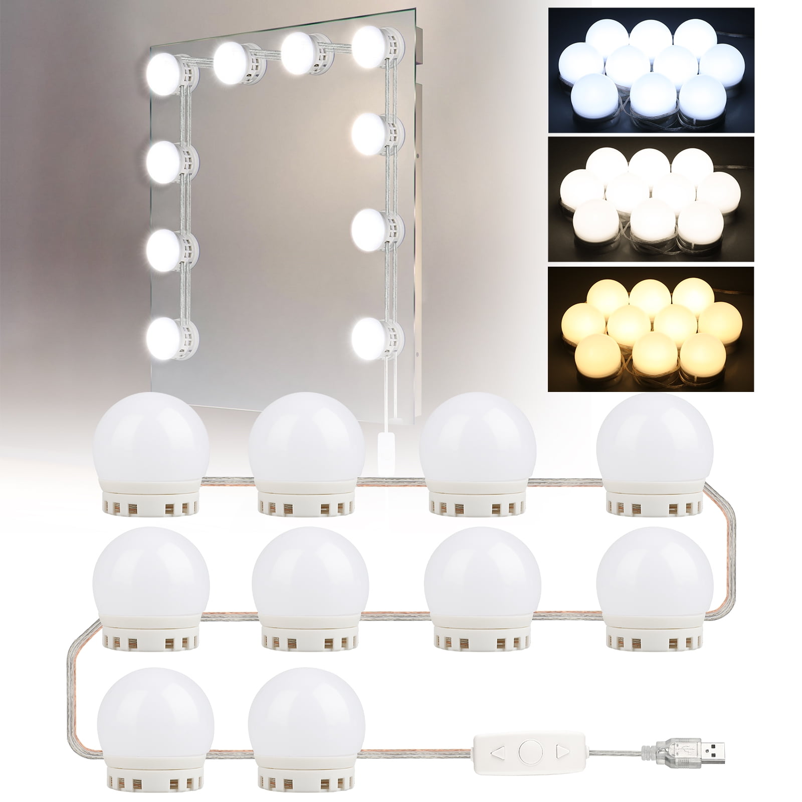 Vanity Lights For Mirror 10led Hollywood Lighted Makeup Vanity Mirror With Dimmable Lights Bulb Stick On Led Mirror Light Kit For Vanity Set Usb Makeup Light For Bathroom Dressing Room Wall Mirror