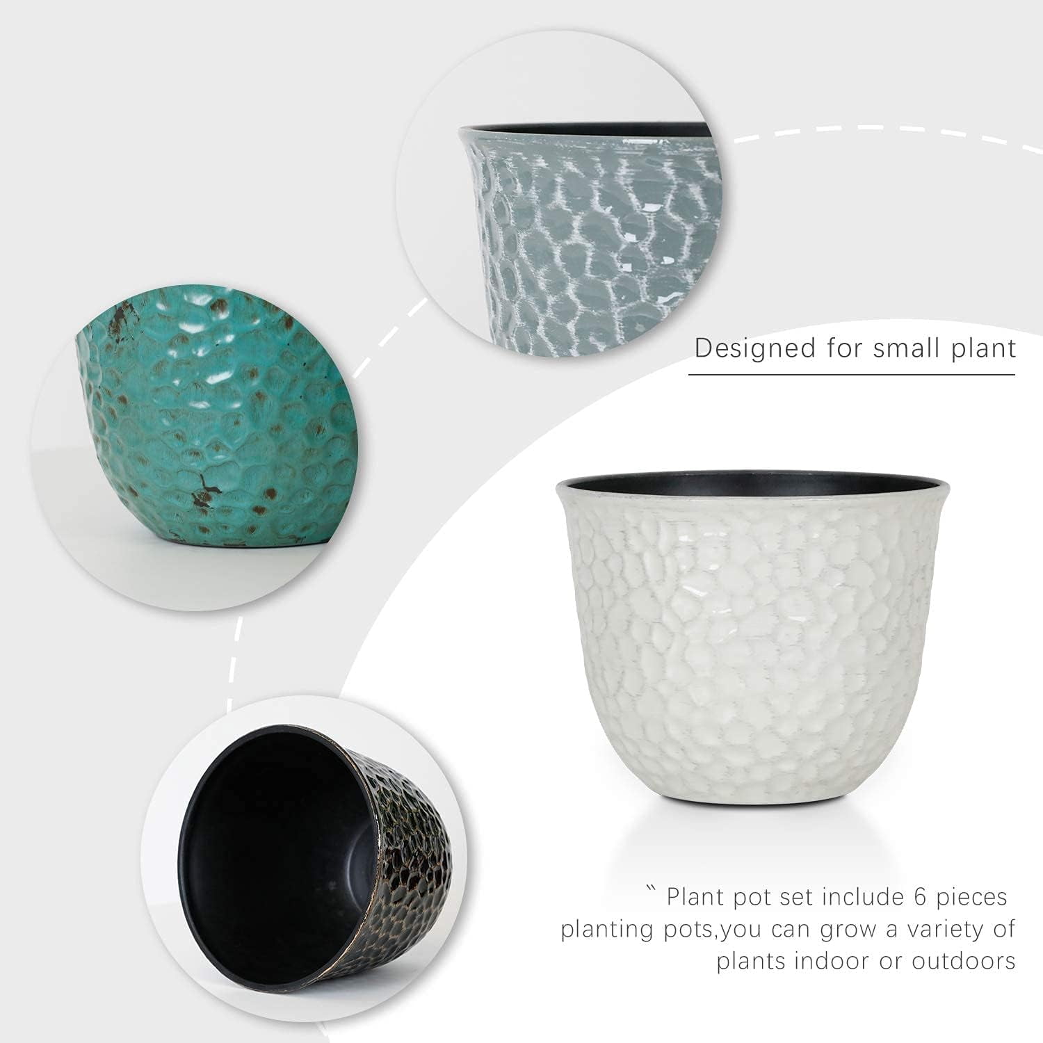 Davyline Plastic Round 8 Inch Planters for Indoor Plants Set of 6 Outdoor Resin Flower Pots Colorful with Drainage Hole Rubber Plug Retro Appearance Home Christmas Decorative Containers Multicolor