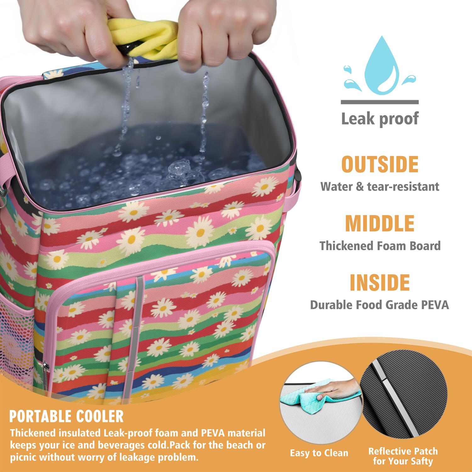 Travel Cooler Bag - Pioneer Flower Camping Beer Cooler Backpack with Bottle Opener- Waterproof Insulated Picnic Backpacks - Cooler Bag for Beach