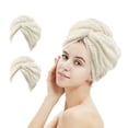 thumbnail image 1 of M-Bestl Paquete De 2 Toallas De Microfibra Para El Cabello Con Botón Absorbente Y Suave Toalla Antiencrespamiento Para Secar El Cabello Rápidamente (Beige Y Beige), 1 of 5