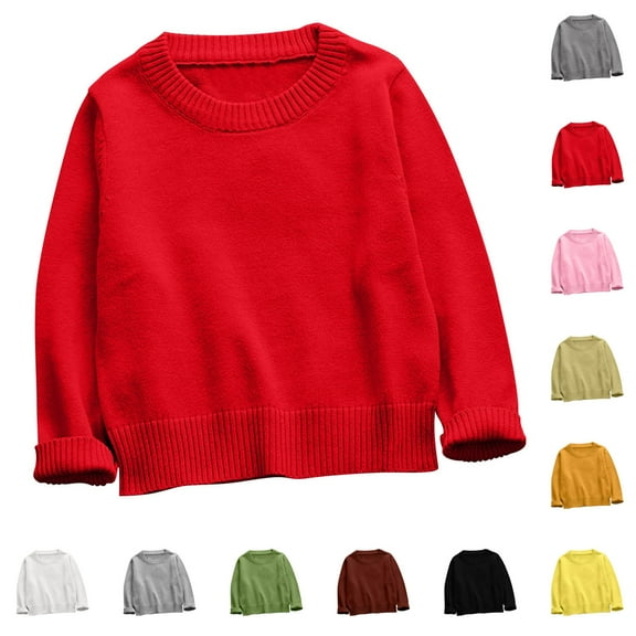 WRKEKC Kids Crewneck Solid Color Long Sleeve Knit Sweater Boys and Girls Soft Thick Warm Cozy Pullover for 1-7 Years Toddlers Fall Winter Stylish Casual Daily Outwear