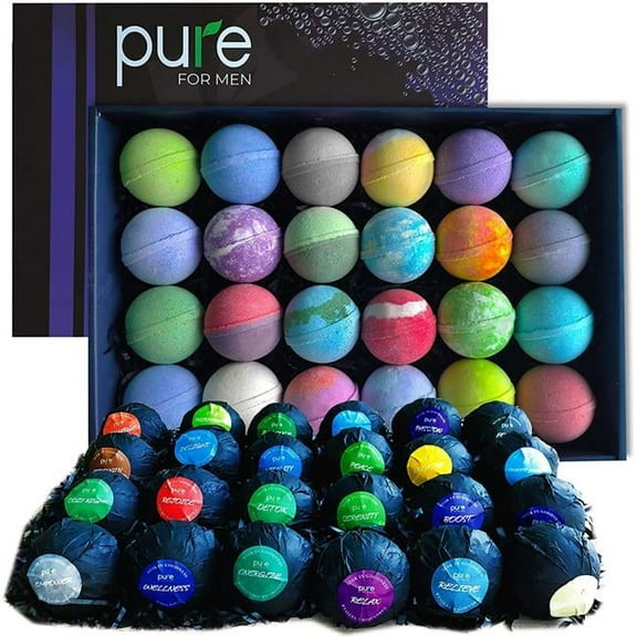 Purelis B07WW24X77 Bath Bombs Gift Set with Therapeutic Shea Bath Bombs for Men - 24 Piece