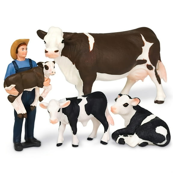 Farm Animal Figurines Set - 4 Piece Cattle Herding Toy with Farmer & Cow Figures, Realistic Cow Figurines for Kids, Educational Farm Playset for Toddlers & Children