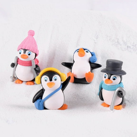 12 Pcs Winter Penguin Ornament Mini Figurines Christmas Decorations Micro Statue Boy
