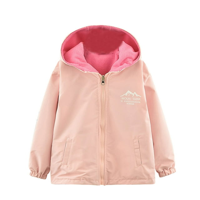Yanlir Veste Coupe-Vent Réversible à Fermeture Éclair pour Enfants, Garçons et Filles, Imperméable, Coupe-Vent, Polaire, à Capuche, pour Temps Froid, Extérieur, Manteau d'Hiver Chaud (Rose, 11 Ans)