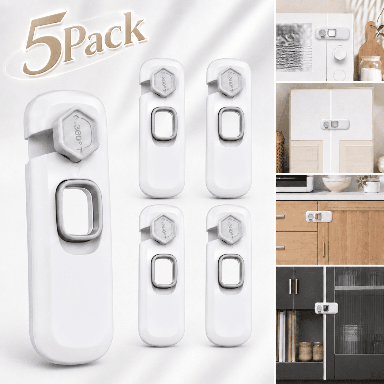 5 Pack Ustris Fridge Lock，Refrigerator Lock For Kids，Childproofing Freezer Door Latches，Child Proof Door Lock For Drawers, Refrigerators, Doors.
