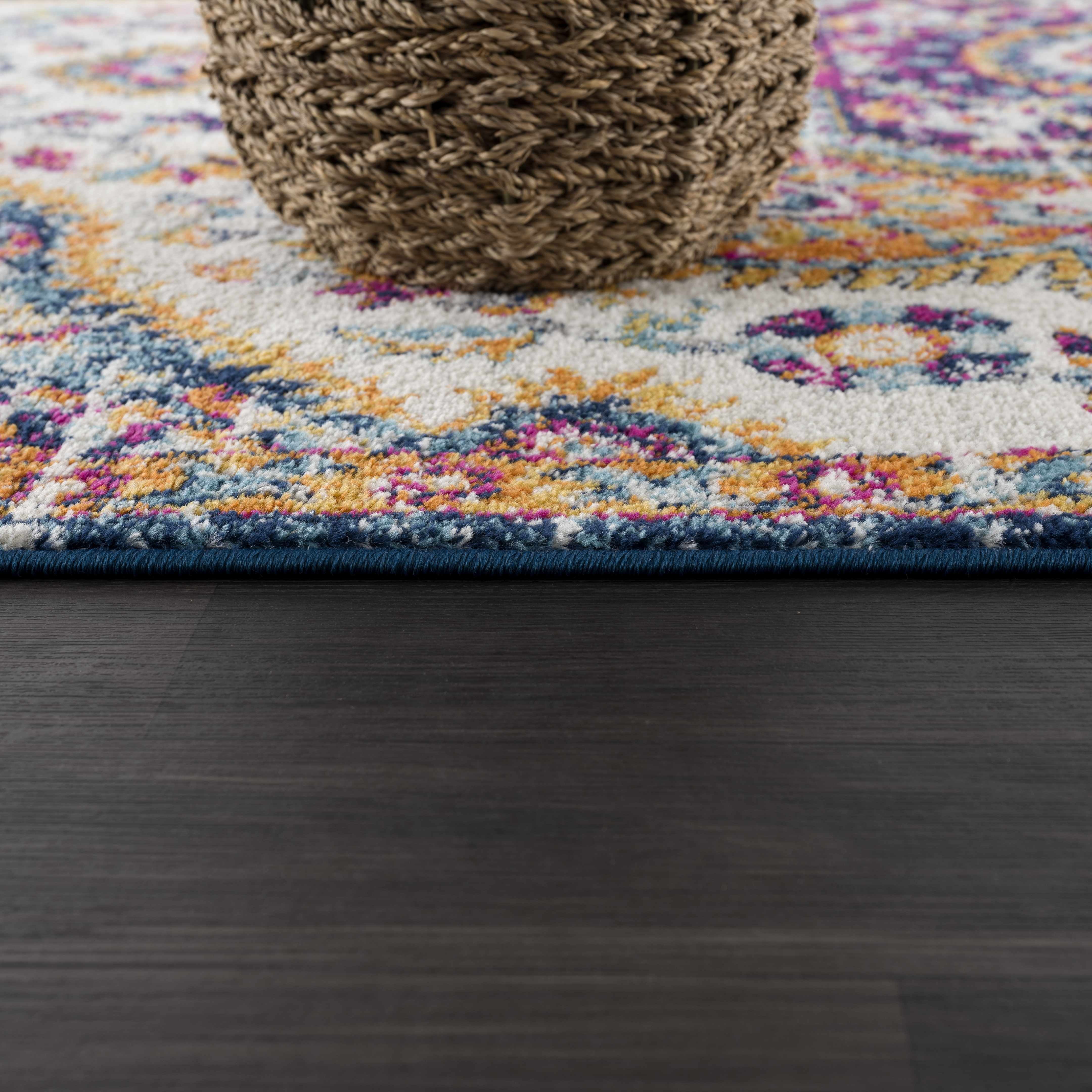 BoutiqueRugs Simsbury Oriental Medallion Runner Rug - Farmhouse Traditional Floral Carpet for Hallway, Kitchen - Navy, Fuchsia, Gray - 2'7" x 7'7" (2x8)