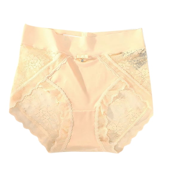 Mlkoz Panties for Women Mid High Waisted Ice Silk Satin Lace Stretchy Underwear Seamless Lightweight and Breathable Brief