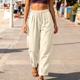 thumbnail image 3 of CHGBMOK Womens Cotton Linen Pants Baggy Boho Casual Palazzo Pants Wide Leg Long Lounge Trousers with Pockets, 3 of 6