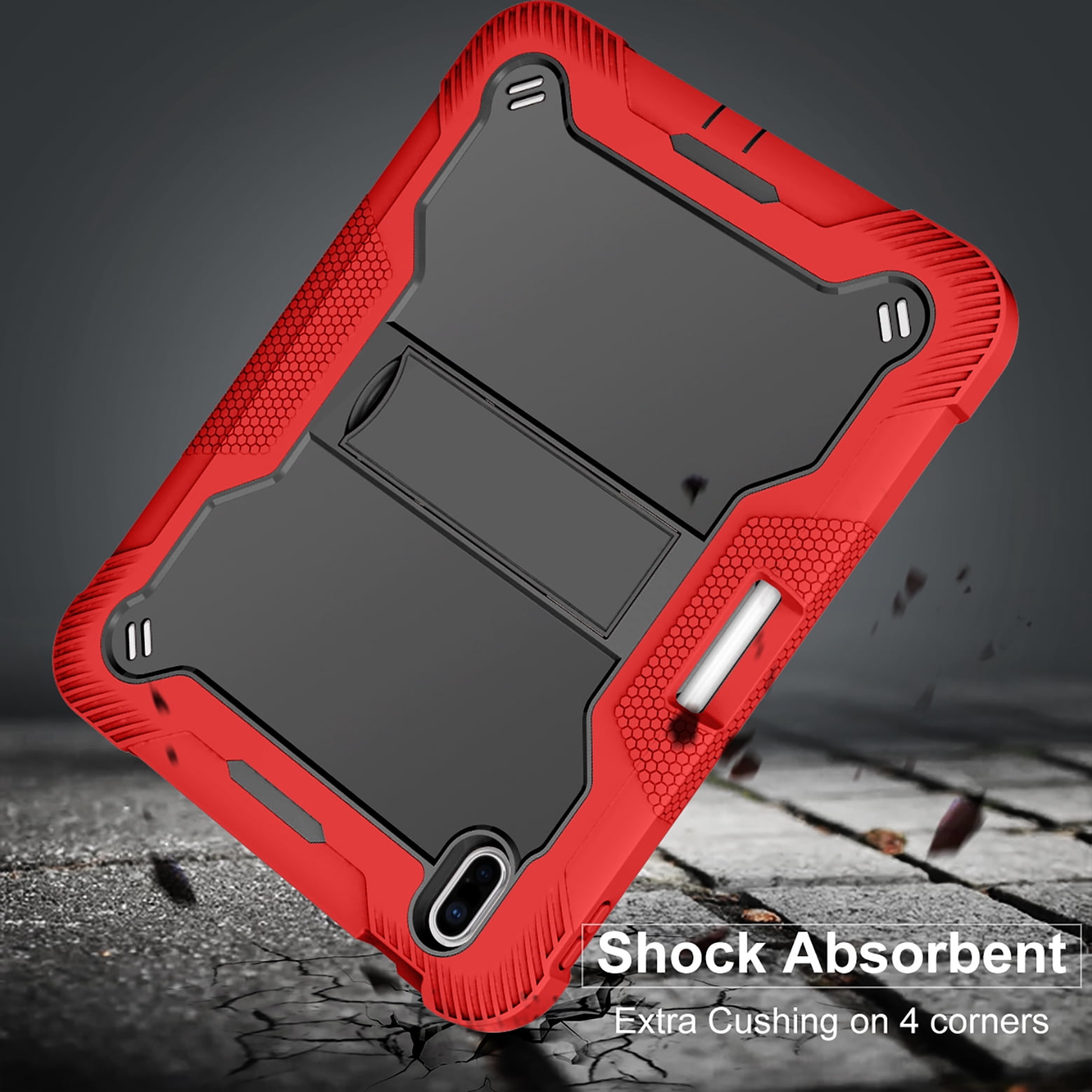 Feishell Case for Apple iPad 10th Generation 10.9 inch (2022),Three Layer Protection Shockproof Hybrid Armor Heavy Duty Rugged Kickstand Protective Cover with Built-in Pencil Holder,Red
