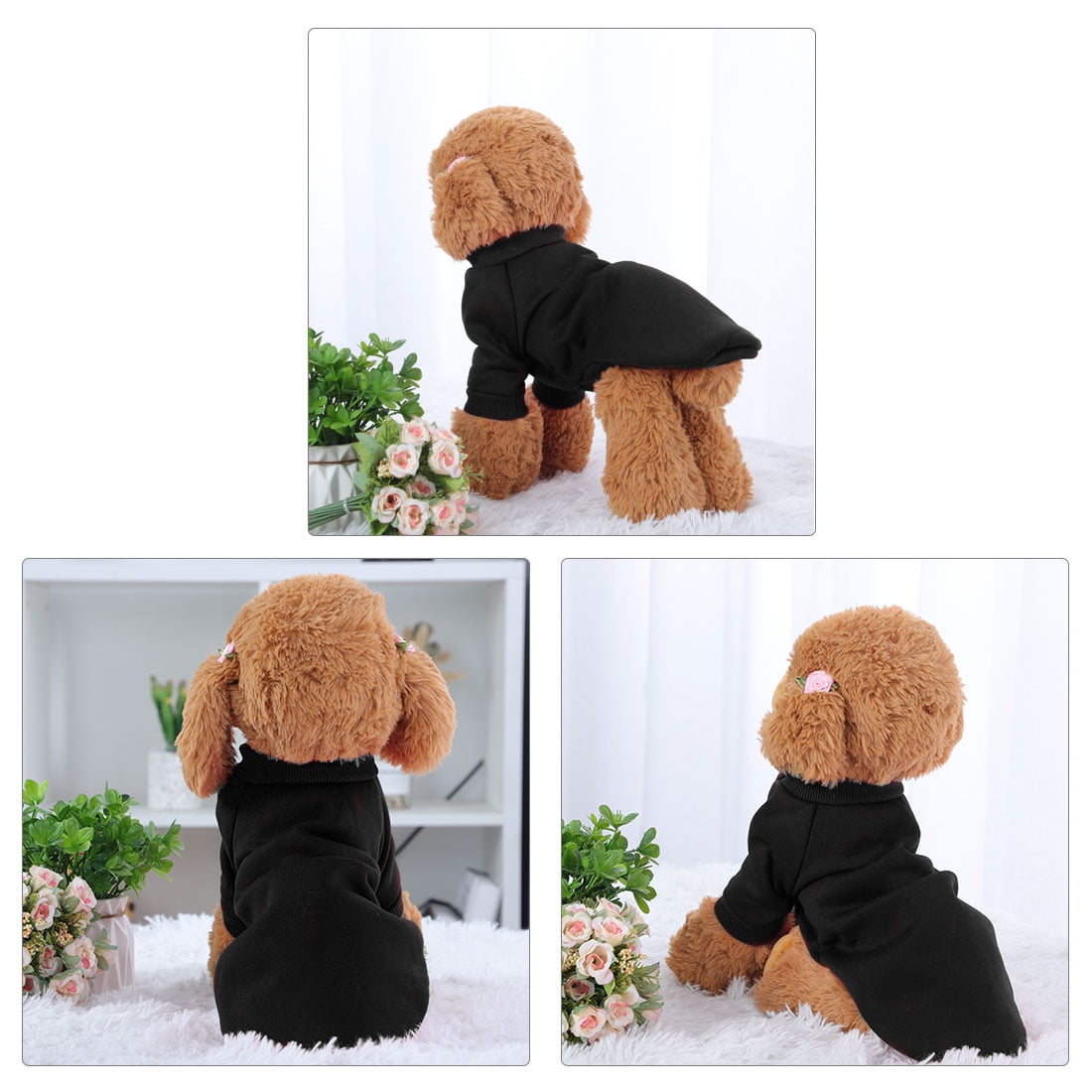 Unique Bargains Cotton Blend Dog Sweatshirt Pet Apparel Fleece Lined Coat XS Black