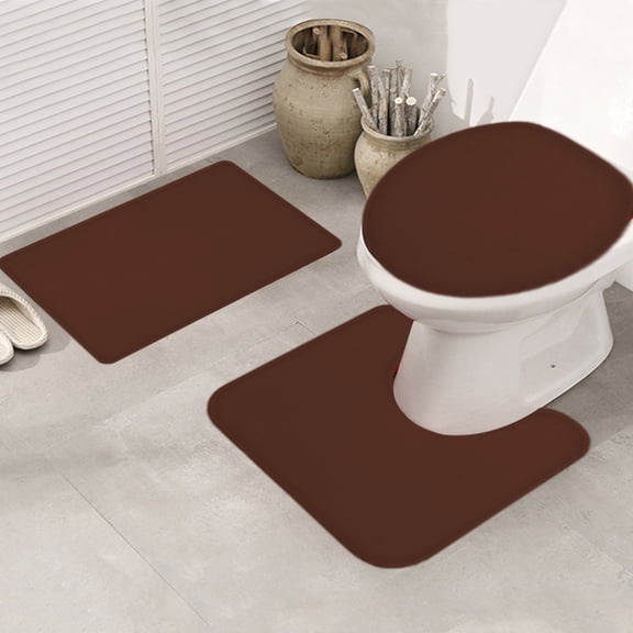 Bxaolu 3 Piece Bathroom Rugs Sets, Non-Slip & Quick Dry Bath Mat, Ultra Soft Bath Rugs for Bathroom, Toilet and Shower Floor, Coffee