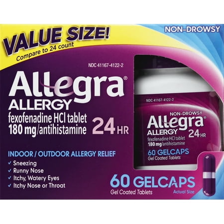 Allegra 24 Hour Allergy Relief Gelcaps, 60 Ct (Best Cold Medicine For Runny Nose India)