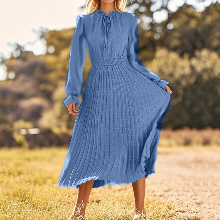 Elegant Dresses for Women 2025 Autumn Winter Casual Solid Color V Neck Lace  Up Pleated Maxi Dress Woman Gown Tight Fitting Dress Date Night Birthday Dress  Light Blue XL - Walmart.com