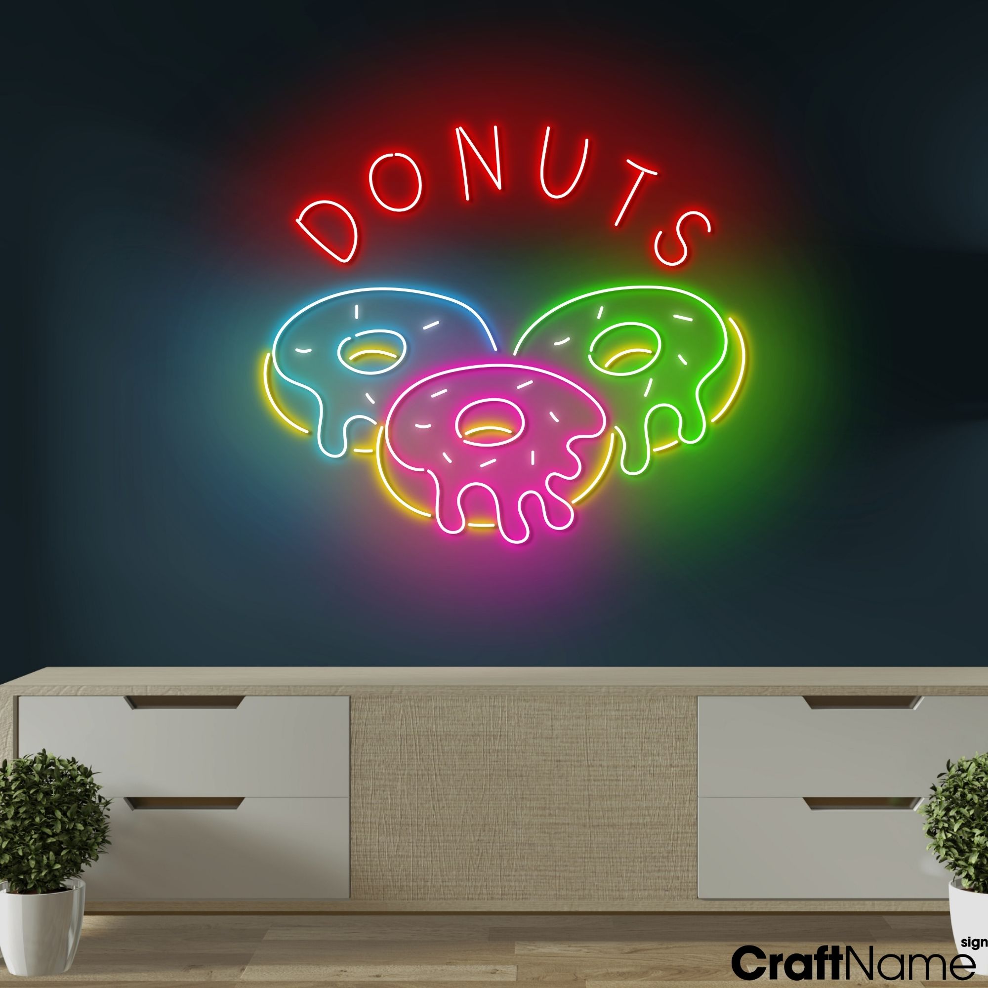 Craftnamesign Donuts Neon Light, Open Sign Wall Art, Donut Store Sign Decor