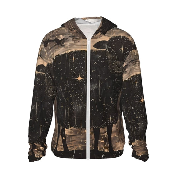 Fotbe Starry Night Black Sheep Chaqueta con Protección Solar UPF 50+ para Hombre y Mujer, Camisa con Capucha y Bolsillos-Small