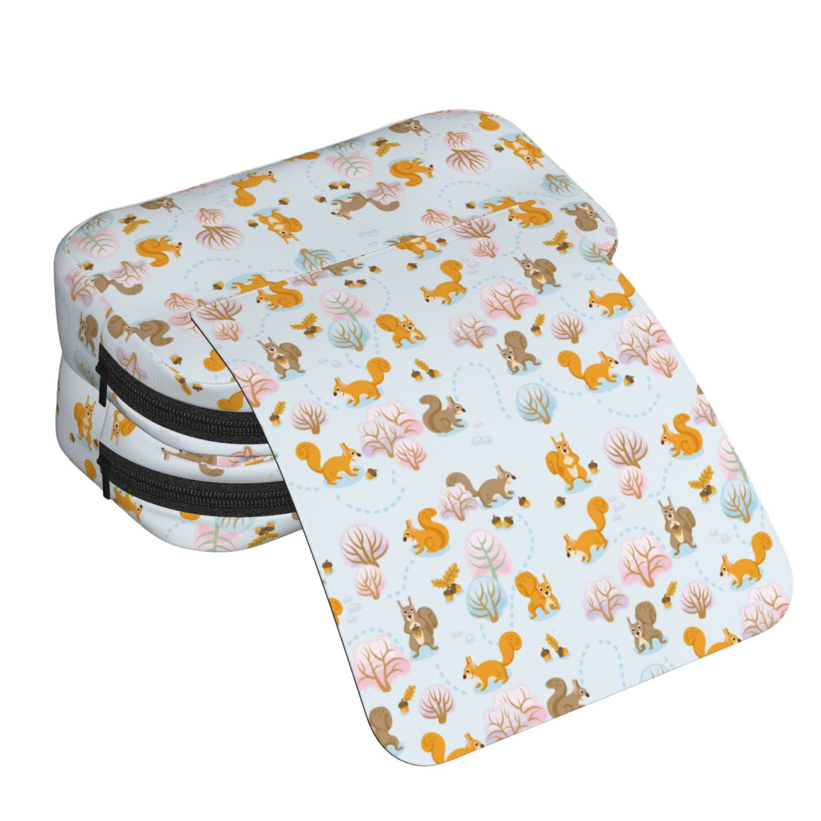 Rateoe Squirrel In The Forest Pattern Double Clamshell Pen Case, Storage Organizer with Two Zipper Compartments– Holds Up to 50 Pencils & Pens