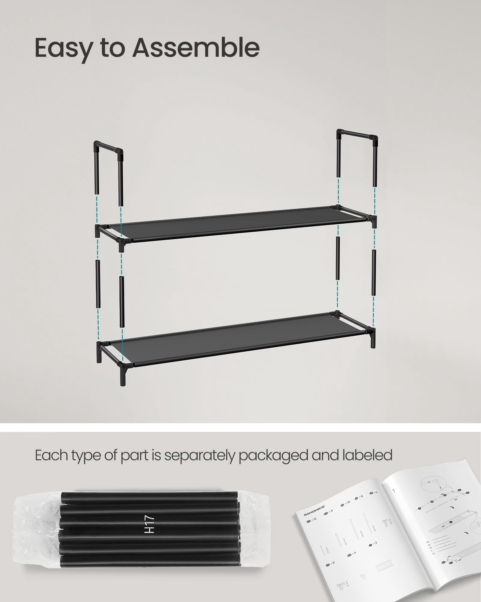 Songmics Shoe Rack  10-tier Shelf Storage Organizer 11 X 37 68.9 Inches Metal Frame Non-woven Fabric Shelves For Entryway Bedroom Black Ulsh11h