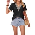 thumbnail image 4 of Lucakuins - Camisetas informales de verano para mujer, manga corta, cuello en V, color de contraste, camisetas holgadas Lucakuins  moda, 4 of 8