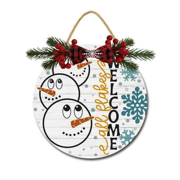 All Flakes Welcome Sign Front for Door Decoration, 11" Round Wood Wreaths Wall Hanging Outdoor, Farmhouse, Porch, for Spring Summer Fall All Seasons Holiday Christmas