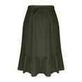 thumbnail image 4 of Women's Boho Flowy Midi Elastic High Waist Retro Pleated A-Line Flared Below Knee Skirts with Pocket, 4 of 6