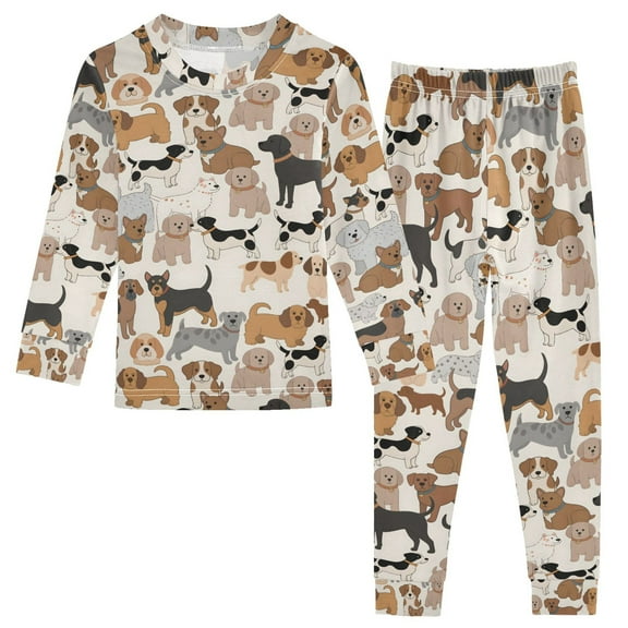 joogoo Dogs Cartoon 2 Piece Long Sleeve Tee and Pants Cotton Pajama Set 5Y