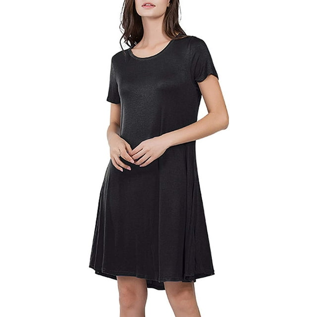 Robe, Col Rond Couleur Unie Douce Femmes Manches Courtes Amples pour Rendez-Vous