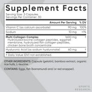 Sports Research® Multi Collagen 1600mg (Type I, II, III, V, X) Hyaluronic Acid + Vit C Anti-Aging (90 Capsules)
