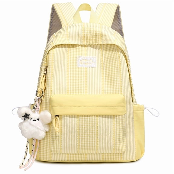 Y2K Aesthetic Laptop Backpack 15.35" Nylon Large Capacity Multi-compartment for Travel (Yellow)