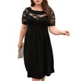 thumbnail image 3 of Plus Size Lace Chiffon Wrap Crew Neck Dresses Women Cocktail Wedding Guest Midi Dress Black 4XL, 3 of 9