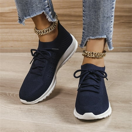 

Ladies Fashion Solid Color Mesh Breathable Lace Up Soft Bottom Flat Casual Sports Shoes Dressy Sneakers for Women Womens Athletic Sneakers No Lace Sneakers Women Walking Womens Running Sneakers Size