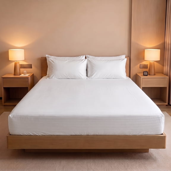REGALWOVEN Fitted Sheet, Polyester Stripes Bed Sheets, Breathable and Comfortable Bedding for All Seasons White 1 PC 53.9x74.8 inch