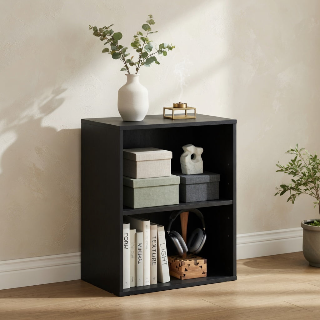 Topcobe 2-Cube Bookcase Floor Standing Open Bookshelf with 5-Position Adjustable Shelf, Corner Bookshelf, Storage Shelf, Book Organizer-Black
