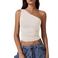 thumbnail image 2 of Lumtrix Womens One Shoulder Top Summer Going Out Pleated Crop Tank Tops Y2K Fashion Cami Cute Slim Fit Shirt White M, 2 of 4