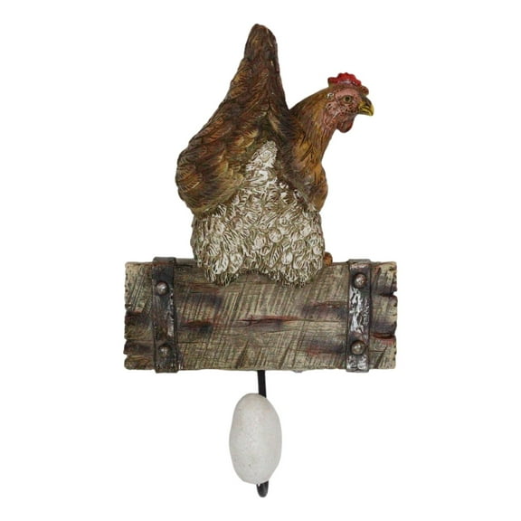 Rustic Country Farm Barn Chicken Hen Perched On Wood Plank Laying Egg Wall Hook